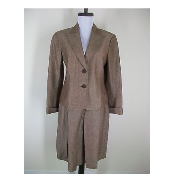 Lafayette 148 Brown Linen Wool Skirt Suit Size 4